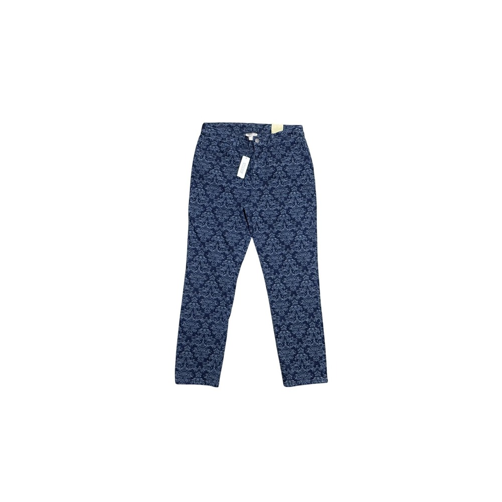 Chicos Jeans Womens 8 Blue Perfect Stretch Girlfriend Slim Ankle Floral Denim